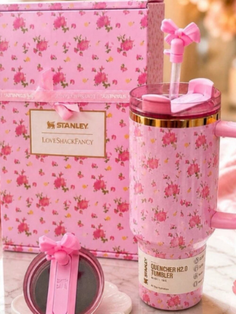 Mother’s Day Gift – Pink Stanley LoveShackFancy Tumbler 40oz